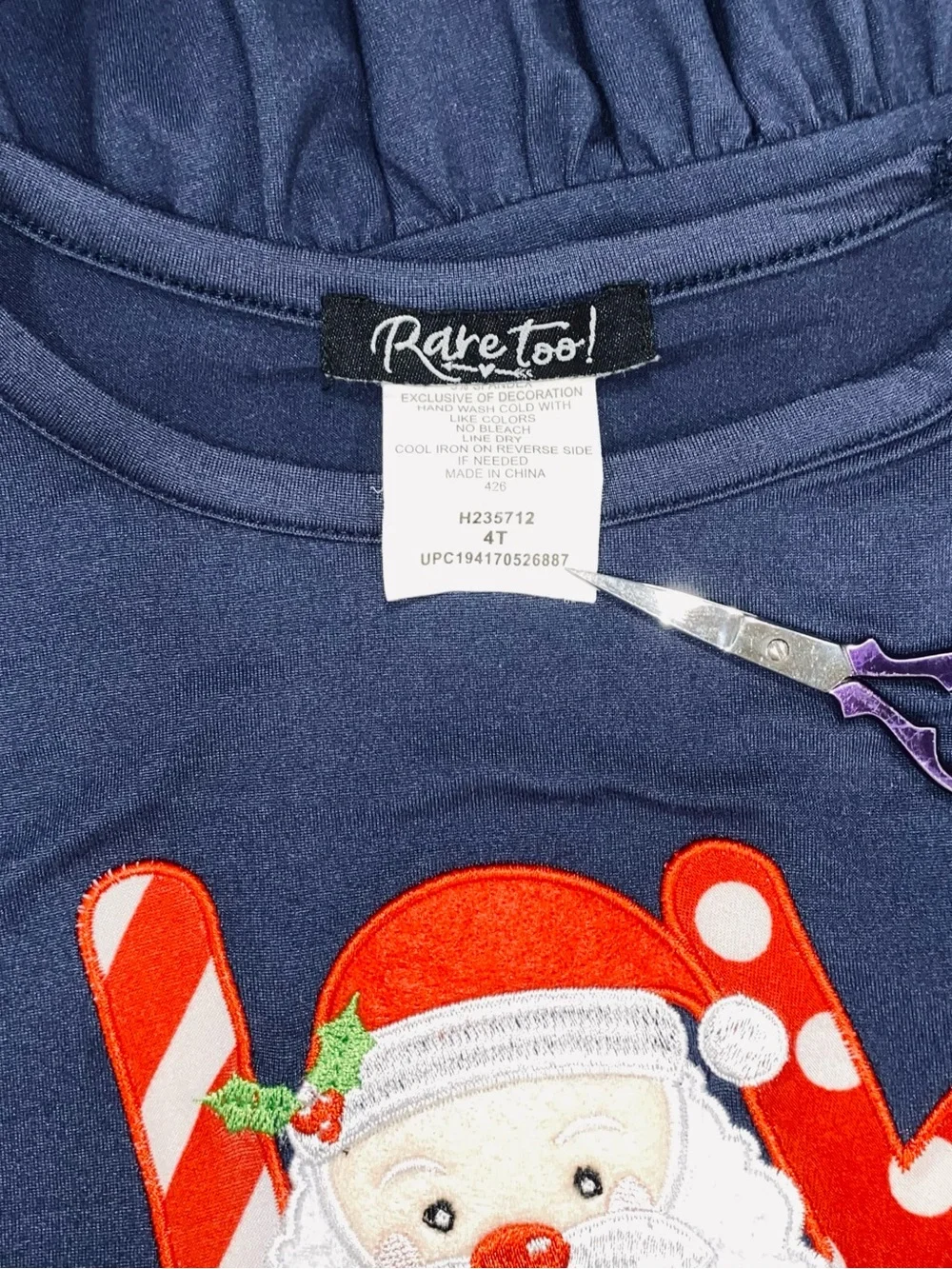 Rare Too! Christmas “JOY” Santa Blue Tunic and Red Polka Dot Pant Set 4T